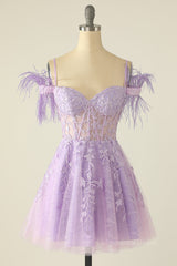 Party Dress Store, Princess Lavender Lace Short A-line Homecoming Dress