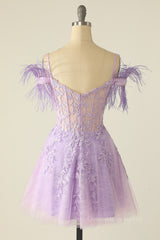 Party Dresses On Sale, Princess Lavender Lace Short A-line Homecoming Dress