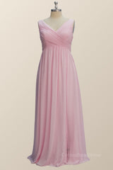 Prom Dresses 2027 Ball Gown, Princess Pink Pleated V Neck Long Bridesmaid Dress
