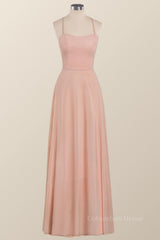 Formal Dresses For Middle School, Princess Pink Straps Chiffon A-line Long Bridesmaid Dress