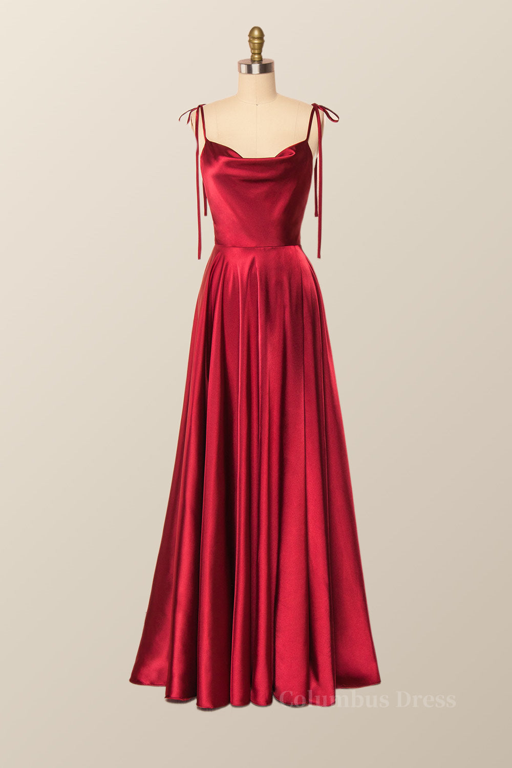 Party Dress Mini, Princess Red A-line Long Dress with Tie Shoulders