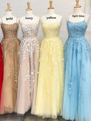 Prom Dress For Teens, Princess Straps Long Prom Dress with Lace Appliques,Evening Gowns