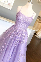 Prom Dress V Neck, Princess Straps Long Prom Dress with Lace Appliques,Evening Gowns