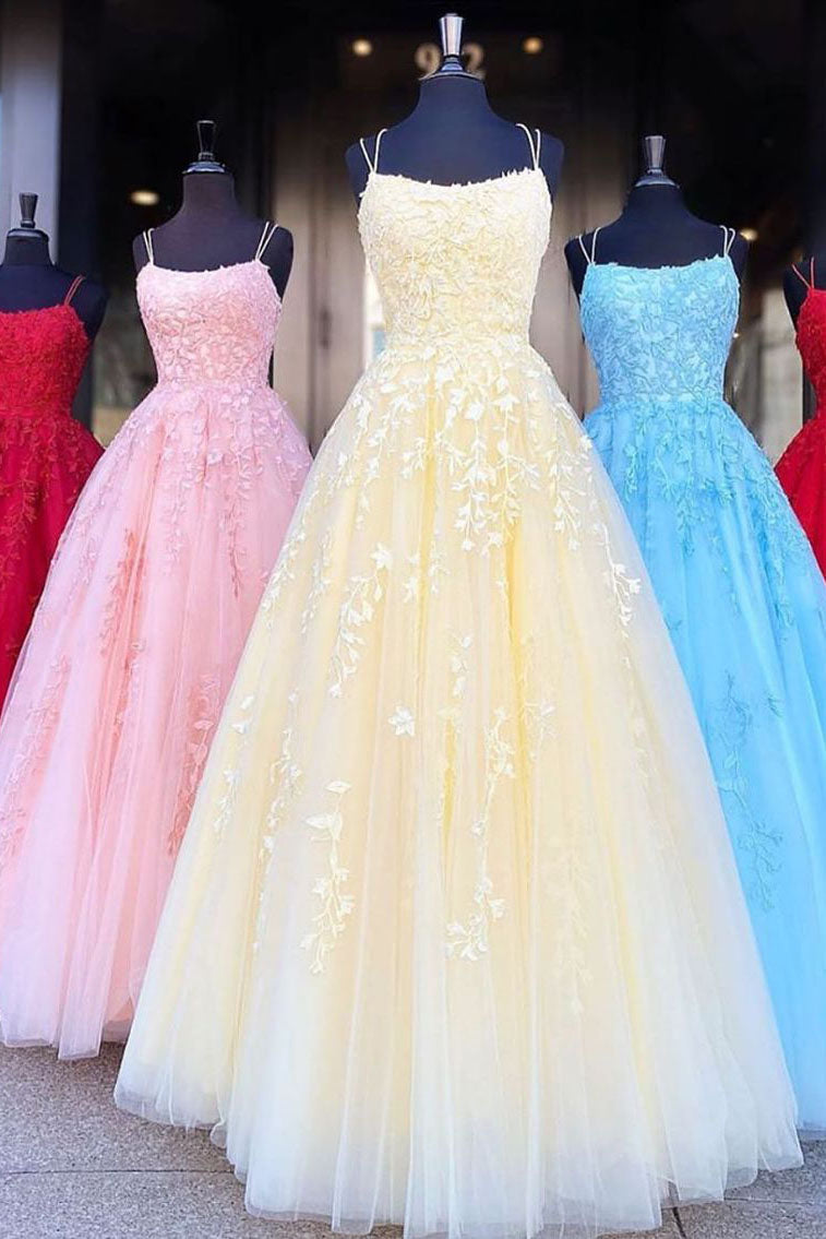 Prom Dresses Different, Princess Straps Long Prom Dress with Lace Appliques,Evening Gowns