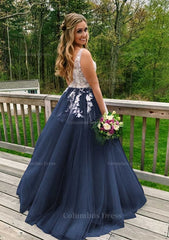 Simple Wedding Dress, Princess V Neck Sweep Train Tulle Prom Dress With Appliqued