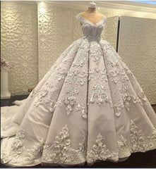 Wedding Dresses Designer, Gorgeous Sleeveless V Neck Lace Appliques Ball Gown Wedding Dresses
