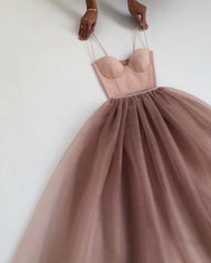 Bridesmaid Dresses Mismatched, Dusty Rose A-Line Tulle Floor Length Spaghetti Straps Sweetheart Evening Party Dresses Prom Dresses