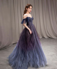 Formal Dress Outfit, Beautiful Gradient Straps Beaded Tulle Long Formal Dress, Long Evening Dresses