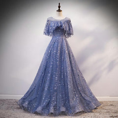Semi Formal Outfit, Blue Elegant A Line Long Prom Dress, Blue Evening Gown Graduation Dress