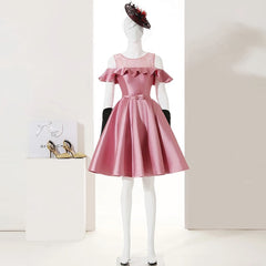 Prom Dresses Silk, Pink Short Girls Cute Short Prom Dresses