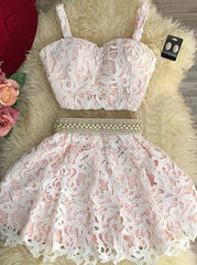 Prom Dress Pieces, Adorable Two Piece A Line Lace Short Short Homecoming Dresses