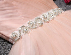 Prom Dresses Pieces, Strapless Blush Pink Tulle Short With Sash Sweet 16 Cute Prom Dresses