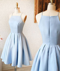 Party Dress In Store, cute a line halter light blue short homecoming prom dress short simple satin baby blue party dress