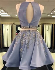 Prom Dress With Sleeve, Stylish Two Piece A Line Jewel Sleeveless Short With Beading Prom Dresses