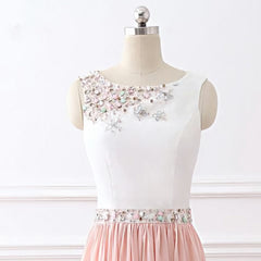 Prom Dresses Sleeve, Chic A Line Chiffon Pink Beading Long Sleeveless Prom Dresses