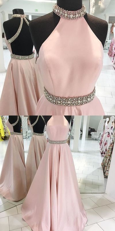 Bridesmaid Dress Short, Unique Prom Dress, Pink A Line Long Prom Dress, Backless Pink Evening Dresses