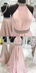 Bridesmaid Dress Short, Unique Prom Dress, Pink A Line Long Prom Dress, Backless Pink Evening Dresses