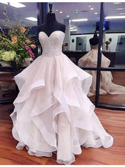 Prom Dresses 18, A Line Sweetheart Asymmetrical Ivory Organza With Lace Beading Prom Dresses