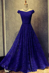Prom Dress Graduacion, Royal Blue Lace Long Off Shoulder Prom Dresses