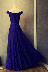 Prom Dress 3 22 Sleeves, Royal Blue Lace Long Off Shoulder Prom Dresses
