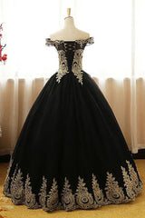 Prom Dresses Glitter, Black Appliques Long Black Prom Dresses