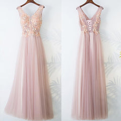 Prom Dresses Affordable, Pink Long A Line Simple Lace Up Prom Dresses