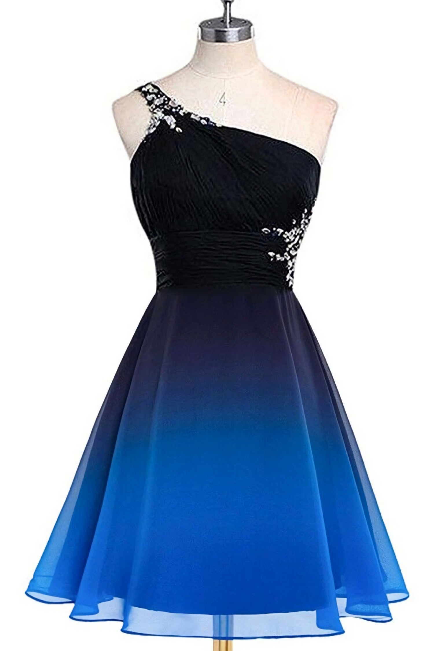 Prom Dresses For Girl, A Line Ombre Blue And Black One Shoulder Short Dc289 Prom Dresses