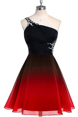 Prom Dress Stores, A Line Ombre Blue And Black One Shoulder Short Dc289 Prom Dresses
