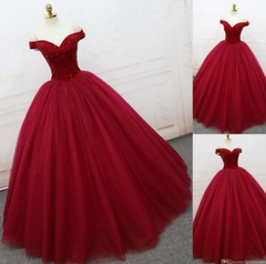 Evening Dresses Elegant Classy, Red Ball Gown Prom Dress, Elegant Off Shoulder Prom Dress, Long Evening Dress