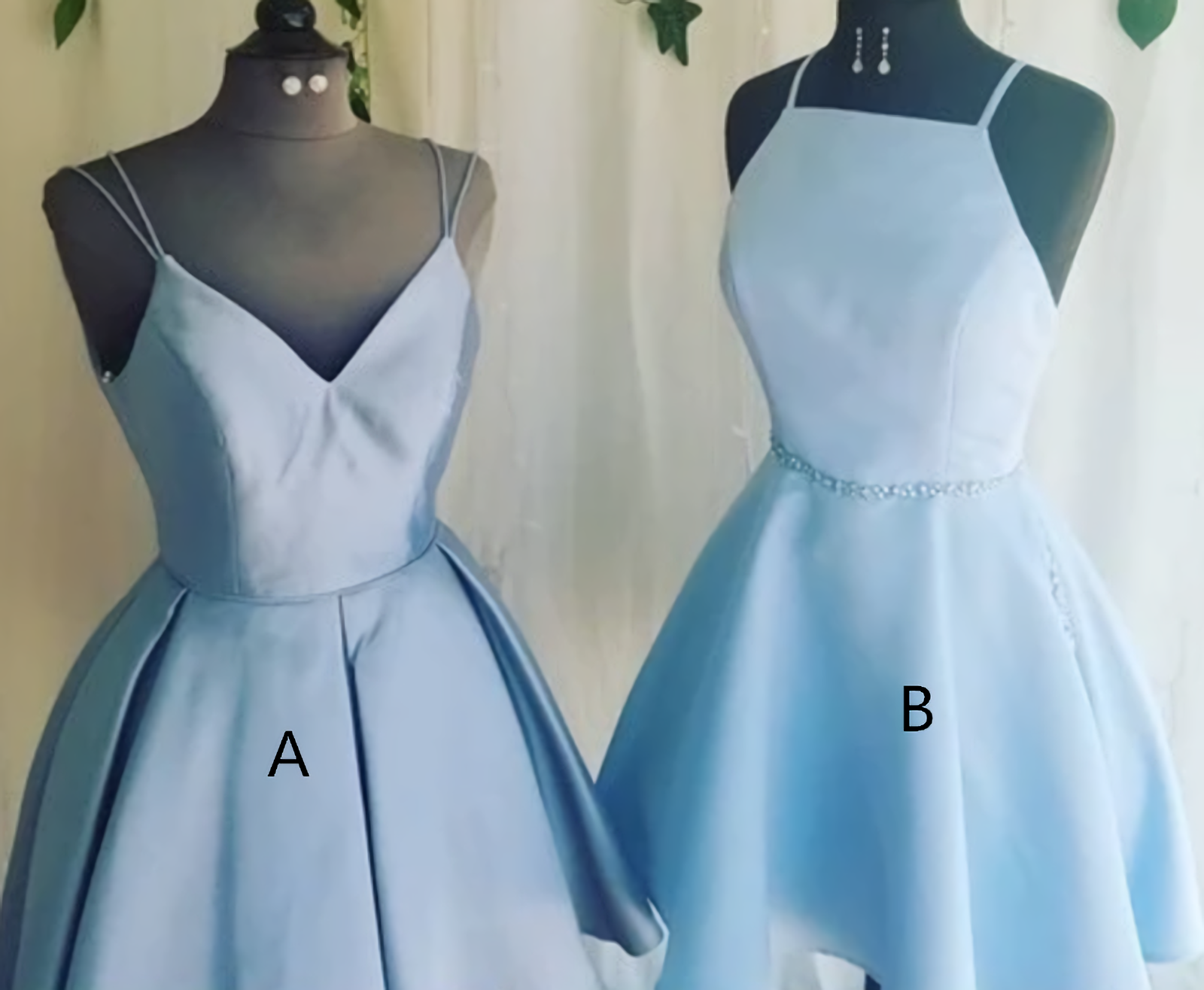 Evening Dress With Sleeves, A Line V Neck Light Sky Blue Short Homecoming Dress With Pleats