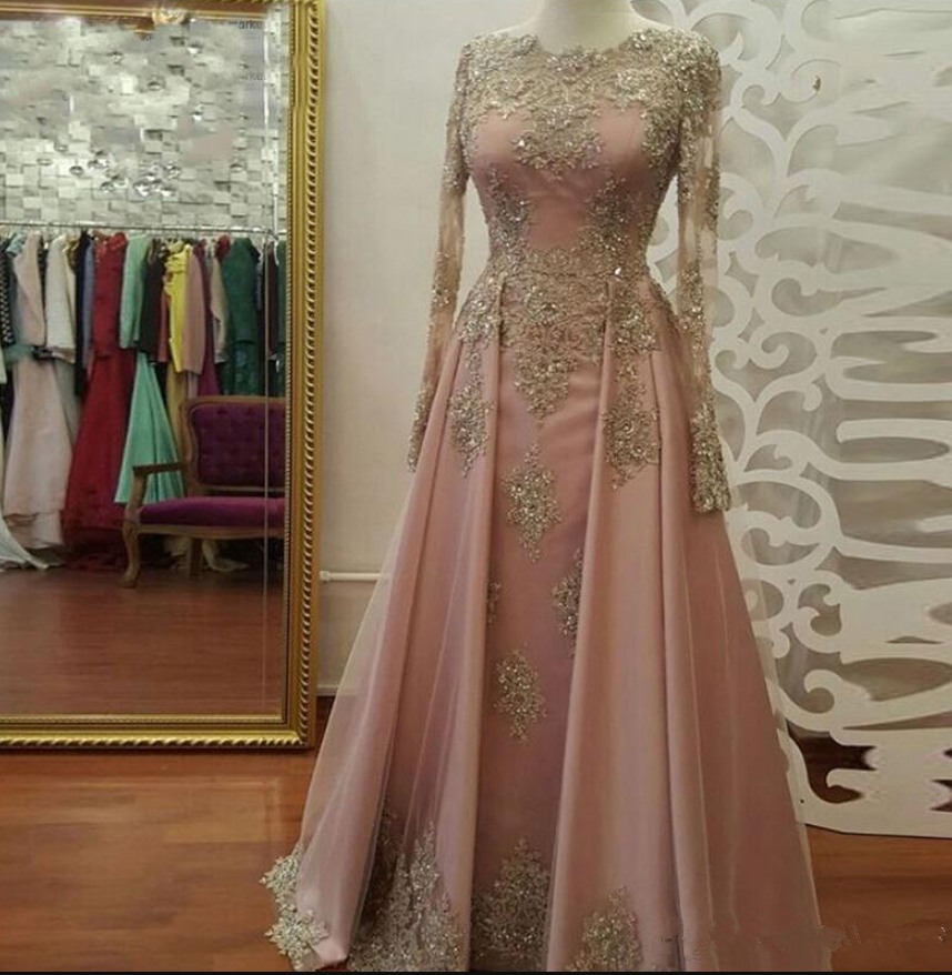Champagne Prom Dress, Modest Blush Pink Prom Dresses, African Long Sleeve Lace Appliques Beads Arabia Evening Party Gowns Vestidos De Fiesta Custom Made