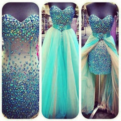 Prom Dresses2037, Sexy Colored Crystal Rhinestones Removable Skirt Sheath Long Heavy Beadings Green Champagne Long Prom Dresses