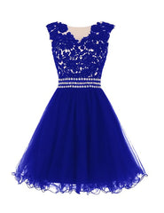 Wedding Dress Vintage Lace, Navy Blue Lace Short With Waist Beadings Royal Blue Custom Made Mini Length Women Skirt Prom Dresses