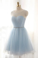 Prom Dress Inspirational, Simple Light Blue Short Tulle Elegant Charming Homecoming Dresses
