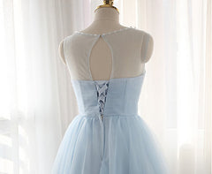 Prom Dresses Pink, Simple Light Blue Short Tulle Elegant Charming Homecoming Dresses