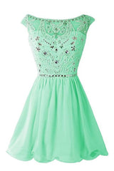 Prom Dress Shops, Green Chiffon Handmade Girly For Teens Homecoming Dresses