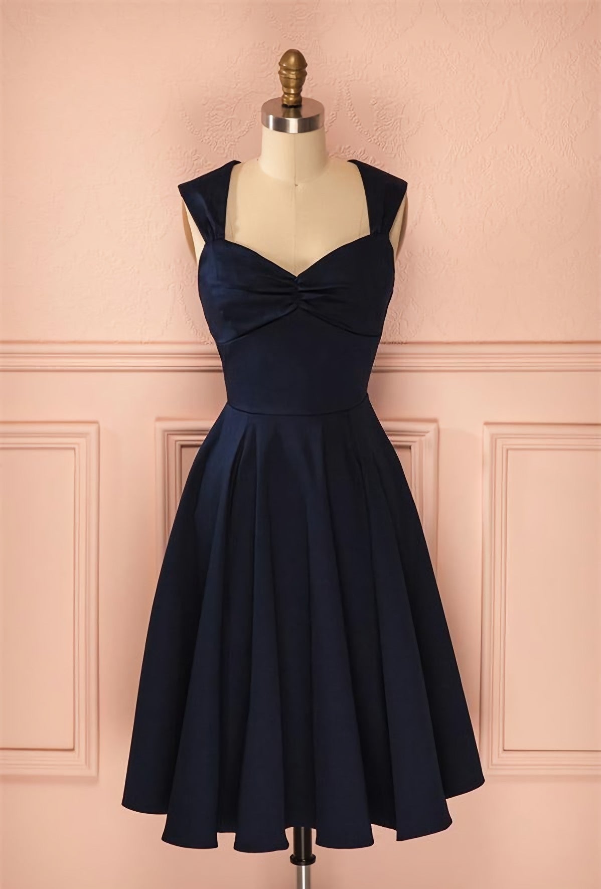 Prom Dress Style, Vintage Simple Short Navy Blue Elegant Handmade Homecoing Homecoming Dresses