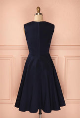 Prom Dress2040, Vintage Simple Short Navy Blue Elegant Handmade Homecoing Homecoming Dresses