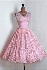 Prom Dresses For Girls, V Neck Lace High Low A Line Vintage Cute Short Prom Dresses