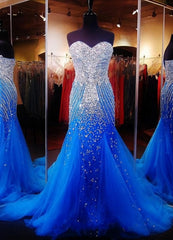 Evening Dresses Black, Royal Blue Prom Dresses, Royal Blue Prom Dress, Silver Beaded Formal Gown Mermaid Beadings Prom Dresses, Evening Gowns Tulle Formal Gown For Senior Teens