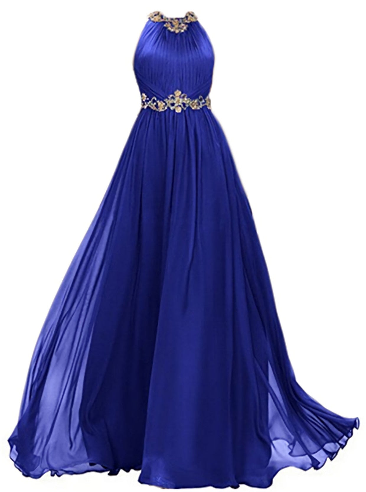 Evening Dress For Weddings, Womens Chiffon Beaded Prom Dress, Jewel Long Evening Dress, A Line Prom Gown With Gold Belt