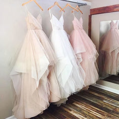 Wedding Dresses Budget, Gorgeous A Line V Neck Spaghetti Straps Long 2024 Pink White Champagne Wedding Dresses