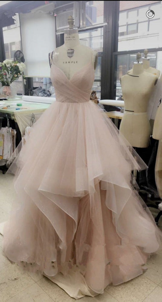 Wedding Dress Budget, Gorgeous A Line V Neck Spaghetti Straps Long 2024 Pink White Champagne Wedding Dresses