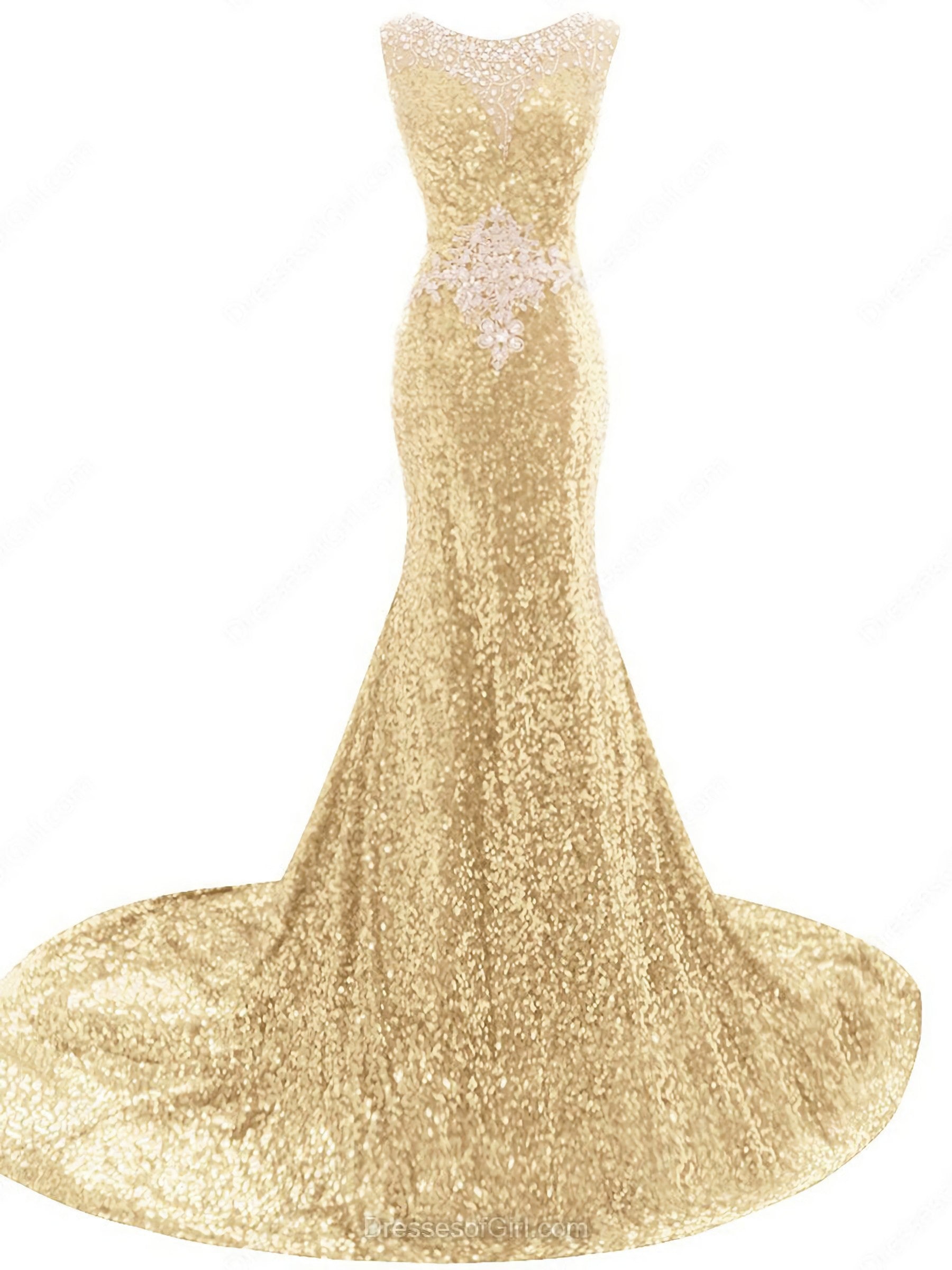Prom Dress Different, Sequins Court Train Crystal Detailing Trumpet Mermaid Sexy Beading Prom Dresses