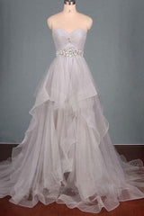 Prom Dresses Spring, 2024 Custom Made Silver Sweetheart Beading Layered Sleeveless Pegeant Prom Dresses