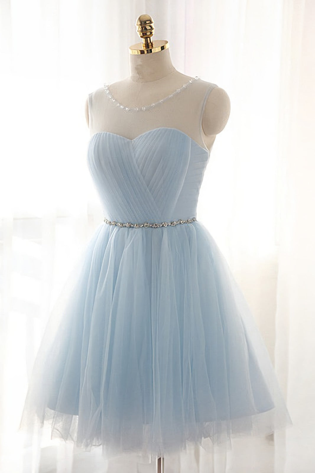 Prom Dress Spring, Tulle Short Charming Short Light Blue Cute Prom Dresses