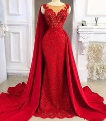 Prom Dresses 2029 Ball Gown, Tulle Red With Appliques Satin Sheath Long Prom Dresses