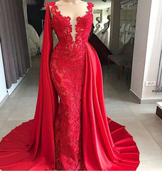 Prom Dress Under 57, Tulle Red With Appliques Satin Sheath Long Prom Dresses