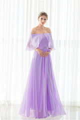 Party Dress Fall, Purple Chiffon Off The Shoulder Long Bridesmaid Dresses