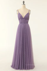 Bridesmaid Dress Outdoor Wedding, Purple Empire Straps A-line Long Formal Dress